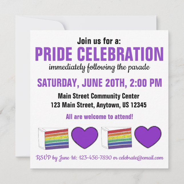 LGBT Gay Pride Month Celebration Rainbow Cake Invitation (Back)