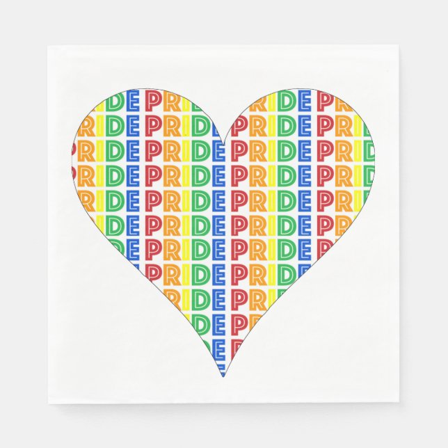 LGBT Gay Pride Month Celebration Rainbow Heart Napkin (Front)