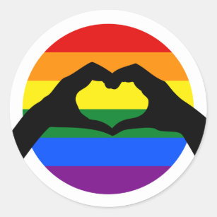 LGBT Gay Pride Rainbow and Heart Hand Silhouette Classic Round Sticker