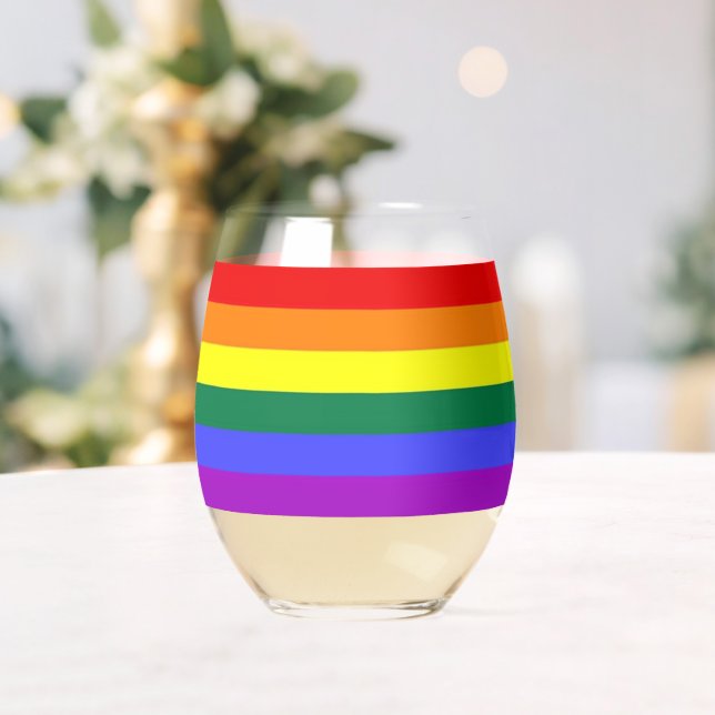 LGBT Gay Pride Rainbow Flag Stemless Wine Glass (Insitu (Wedding))