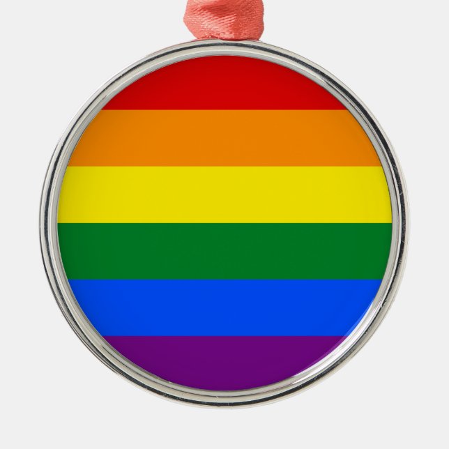 LGBT Gay Pride Rainbow Flag Stripe Metal Ornament (Front)
