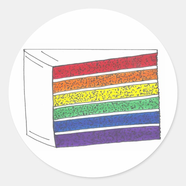 LGBT Gay Pride Rainbow Layer Wedding Cake Slice Classic Round Sticker (Front)