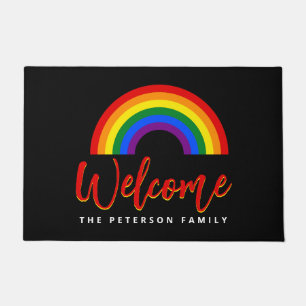 LGBT   Gay Pride Rainbow Personalize Black Doormat