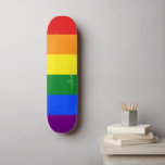 LGBT Gay Pride Rainbow Stripes Flag LGBTQ Monogram Skateboard<br><div class="desc">Beautiful, vibrant, LGBT gay pride rainbow flag colours, colourful geometric stripes pattern, custom, personalized, classy elegant faux gold script / typography / font, modern, cool, stylish, best quality hard-rock maple competition shaped skateboard deck. To customize, simply type in your name / monogram / initials. While you add / design, you'll...</div>