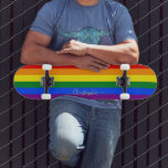 LGBT Gay Pride Rainbow Stripes Flag Monogram LGBTQ Skateboard<br><div class="desc">Beautiful, vibrant, LGBT gay pride rainbow flag colours, colourful geometric stripes pattern, custom, personalized, classy elegant faux gold script / typography / font, modern, cool, stylish, best quality hard-rock maple competition shaped skateboard deck. To customize, simply type in your name / monogram / initials. While you add / design, you'll...</div>