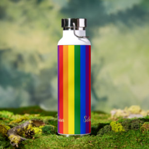LGBT Gay Pride Rainbow Stripes Flag Monogram LGBTQ Water Bottle