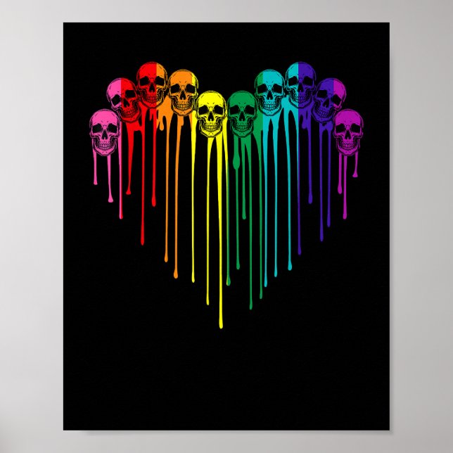 LGBT Gay Pride Started Flag Skull Heart LGBT Suppo Poster (Front)