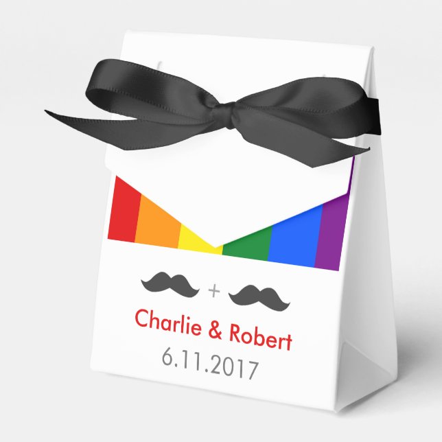 LGBT Gay Wedding Moustaches Rainbow Favor Box (Front Side)