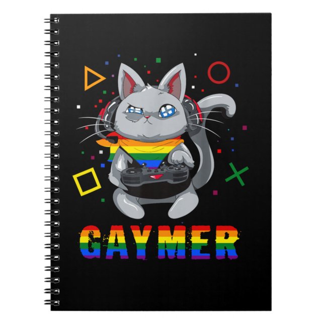 LGBT Gaymer Geek Pride Lesbian Trans Gift Cat Vide Notebook (Front)