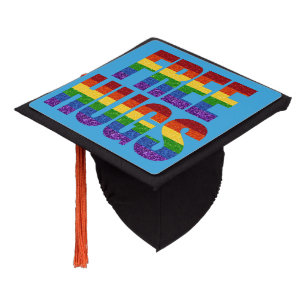 LGBT Glitter Pride Flag Free Hugs Graduation Cap Topper