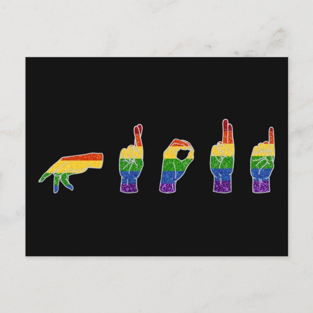 LGBT Glitter Rainbow ASL Proud Postcard (Front)