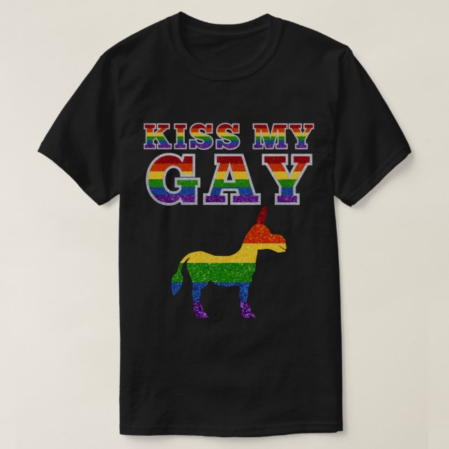 LGBT Glitter Rainbow Kiss My Funny T-Shirt (Design Front)