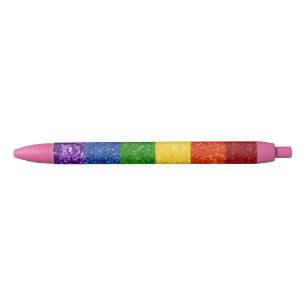 LGBT Glitter Rainbow Pride Flag Black Ink Pen