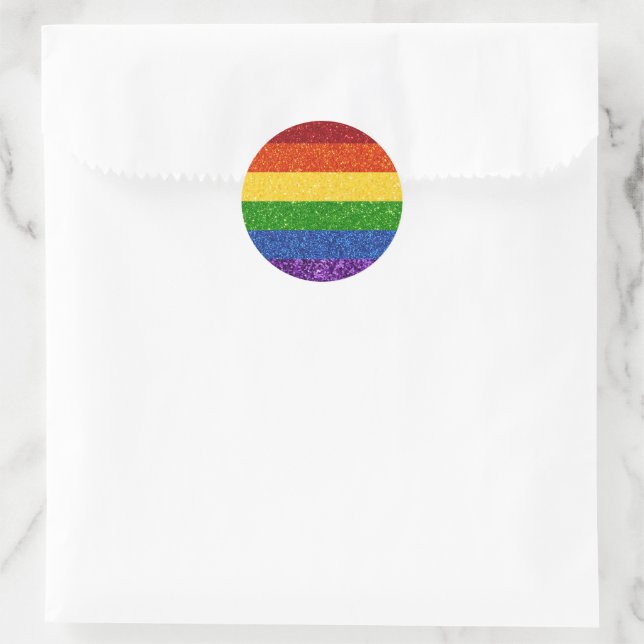LGBT Glitter Rainbow Pride Flag Classic Round Sticker (Bag)