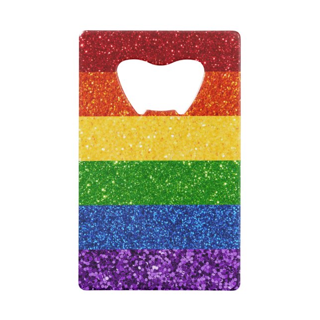 LGBT Glitter Rainbow Pride Flag Credit Card Bottle Opener (Front)