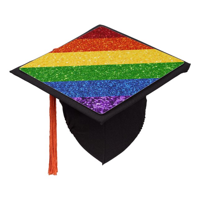 LGBT Glitter Rainbow Pride Flag Graduation Cap Topper (Angled)