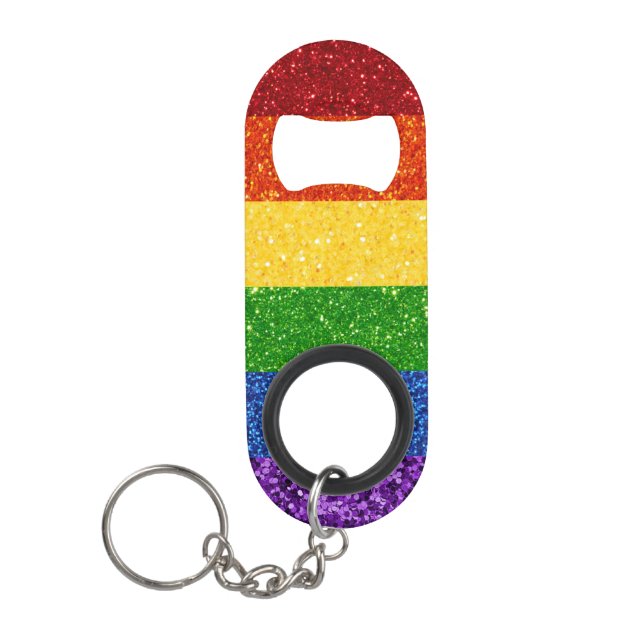 LGBT Glitter Rainbow Pride Flag Keychain Bottle Opener (Front)