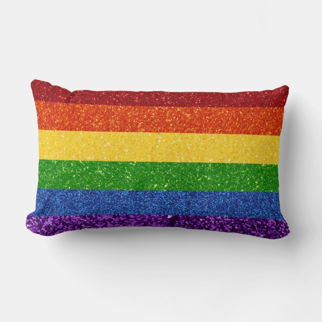 LGBT Glitter Rainbow Pride Flag Lumbar Pillow (Front)