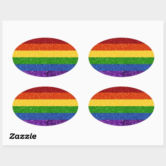 LGBT Glitter Rainbow Pride Flag Oval Sticker (Sheet)