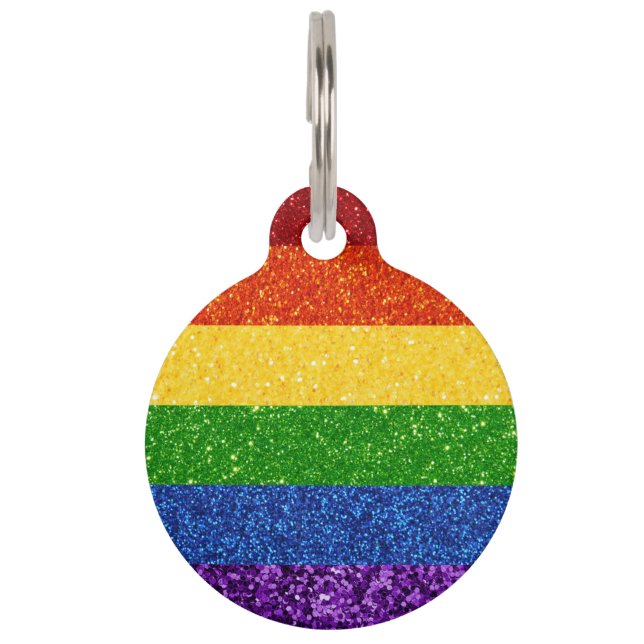 LGBT Glitter Rainbow Pride Flag Pet Tag (Front)