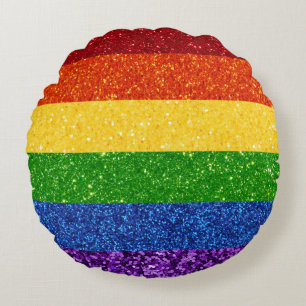 LGBT Glitter Rainbow Pride Flag Round Pillow