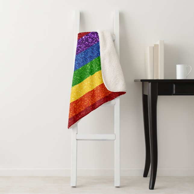 LGBT Glitter Rainbow Pride Flag Sherpa Blanket (In Situ)