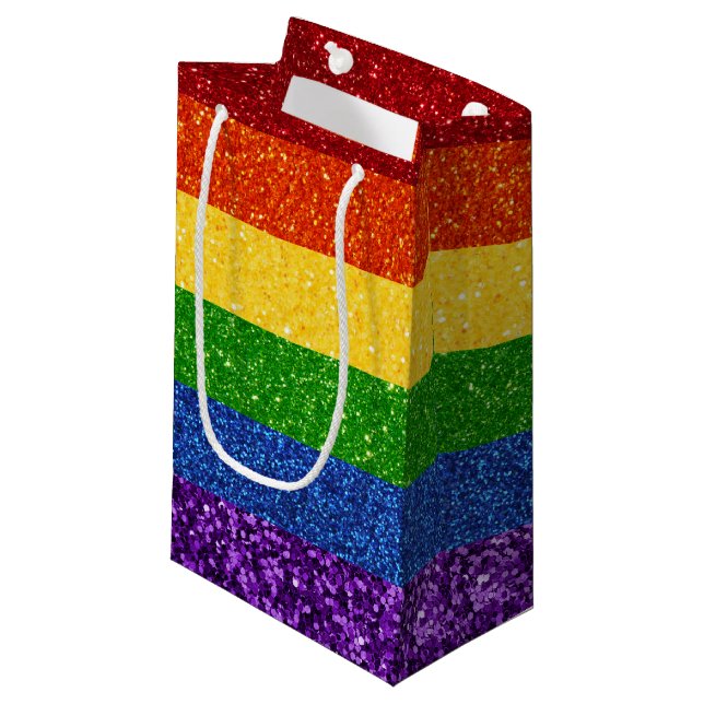 LGBT Glitter Rainbow Pride Flag Small Gift Bag (Front Angled)