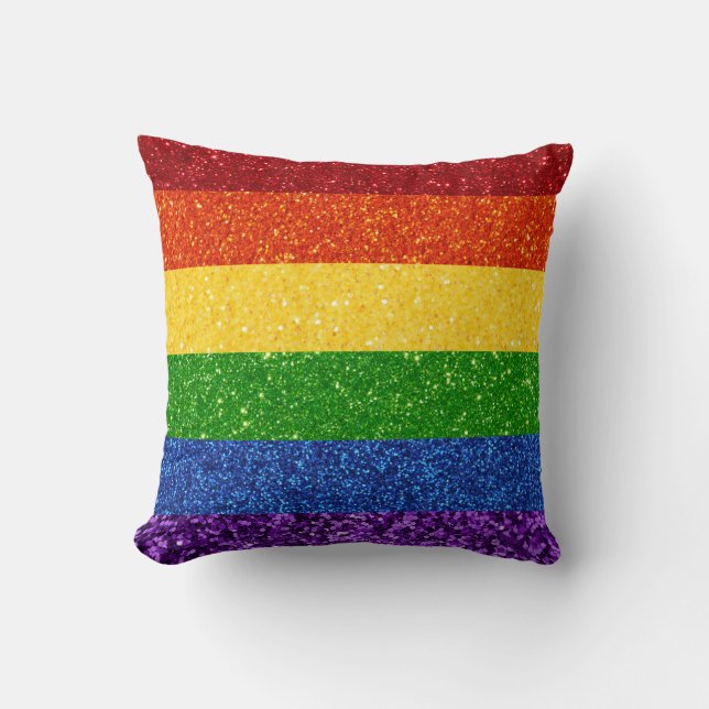 LGBT Glitter Rainbow Pride Flag Throw Pillow (Front)
