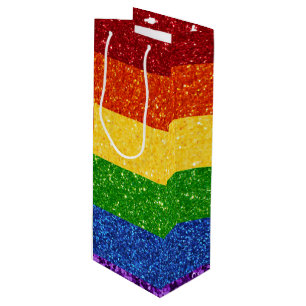 LGBT Glitter Rainbow Pride Flag Wine Gift Bag