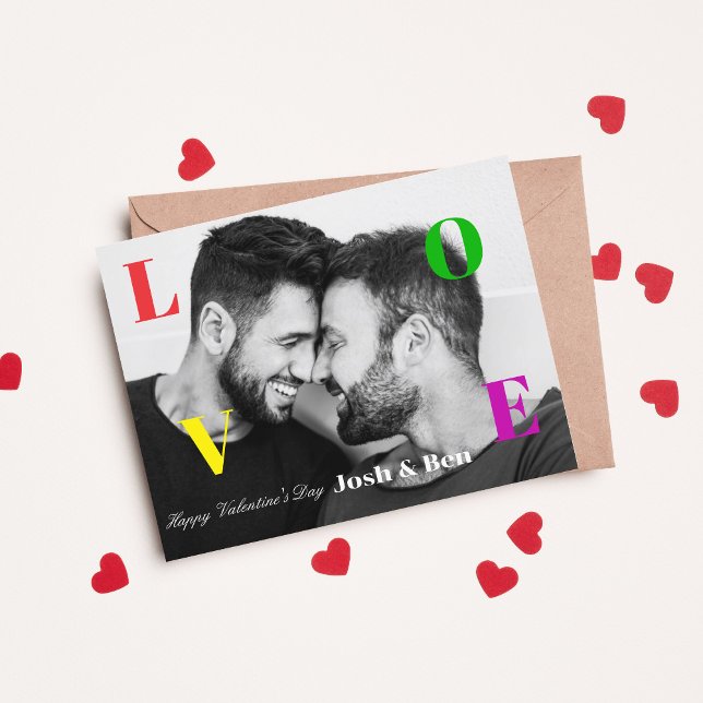 LGBT Happy Valentine's Day Custom Photo Monogram Postcard (Creator Uploaded)
