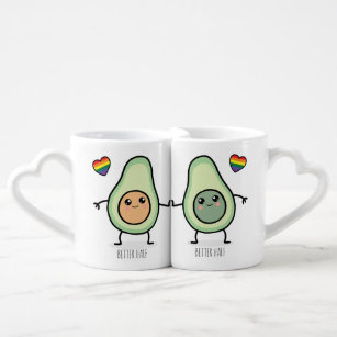 LGBT Heart Better Half Kawaii Avocado Couples Coffee Mug Set