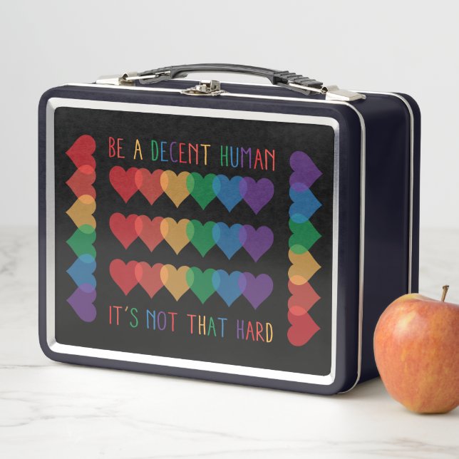 LGBT Heart Retro Be A Decent Human It's Not That Metal Lunch Box (In Situ)