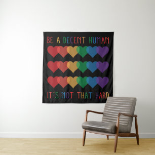 LGBT Heart Retro Be A Decent Human It's Not That Tapestry