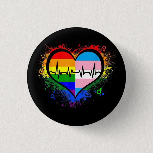 LGBT Heartbeat EKG Shirt Gay Lesbian Transgender L 1 Inch Round Button (Front)