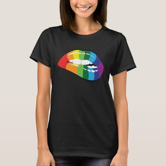 LGBT Human Rights, LGBT PRIDE Rainbow Lips Gay Les T-Shirt (Front)