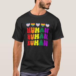 LGBT Human With Rainbow and Transgender Flag Heart T-Shirt
