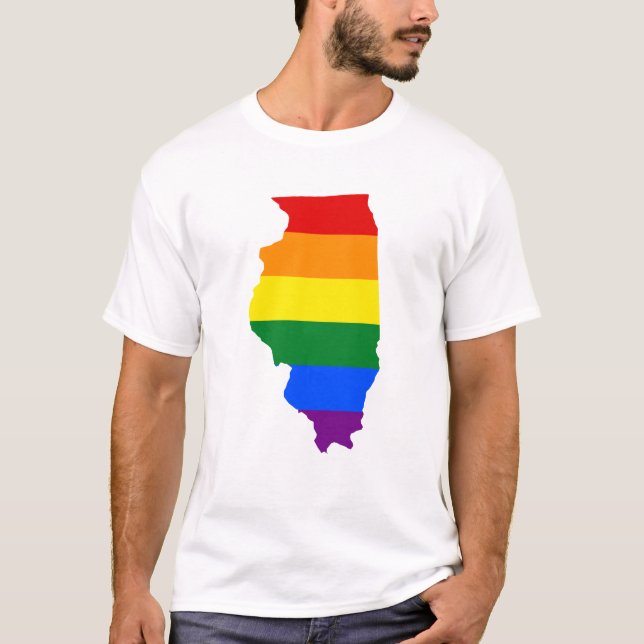 LGBT Illinois, US state flag map T-Shirt (Front)