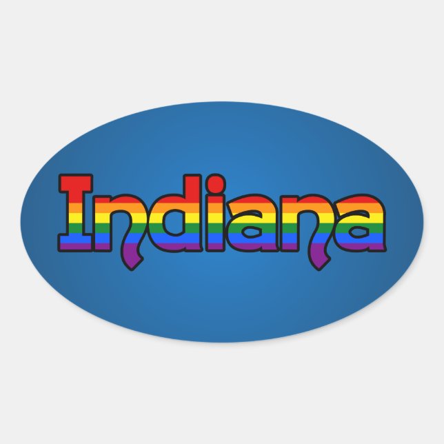 LGBT Indiana Rainbow text Oval Sticker (Devant)