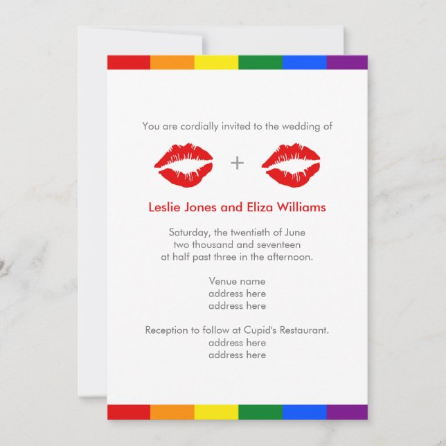 LGBT Lesbian Lips Rainbow Wedding Invitation (Front)