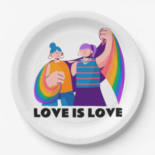 LGBT Lesbian Love Is Love Pride Girls Illustration Paper Plate