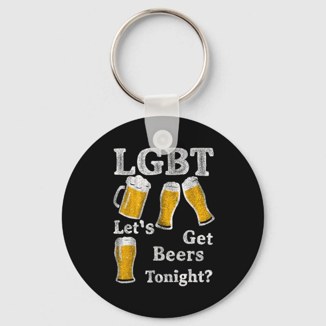 Lgbt Let's Get Beers Tonight Beer Saying Funny Gra Keychain (Front)