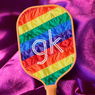 LGBT LGBTQ Rainbow Flag Gay Pride Monogram Initial Pickleball Paddle