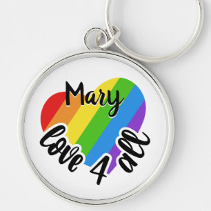 LGBT Love For All Striped Heart Personalized Keychain