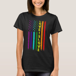 Lgbt Love Is Love  American Flag Rainbow Colour Lg T-Shirt