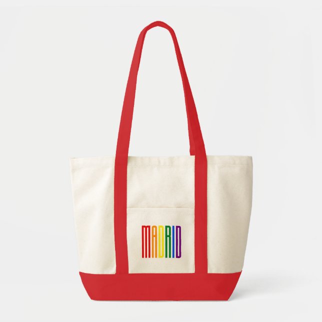 LGBT Madrid Gay Pride Rainbow Text LGBTQ Support Tote Bag (Front)