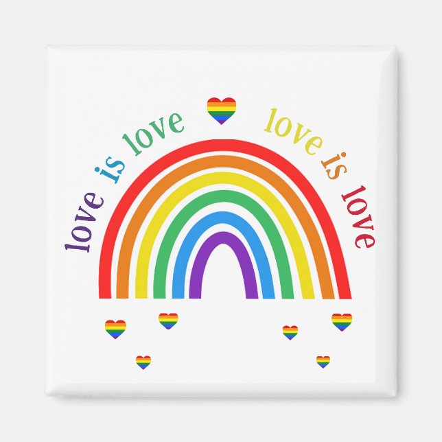 LGBT Magnet - Coeurs arc-en-ciel L'amour est amour (Devant)