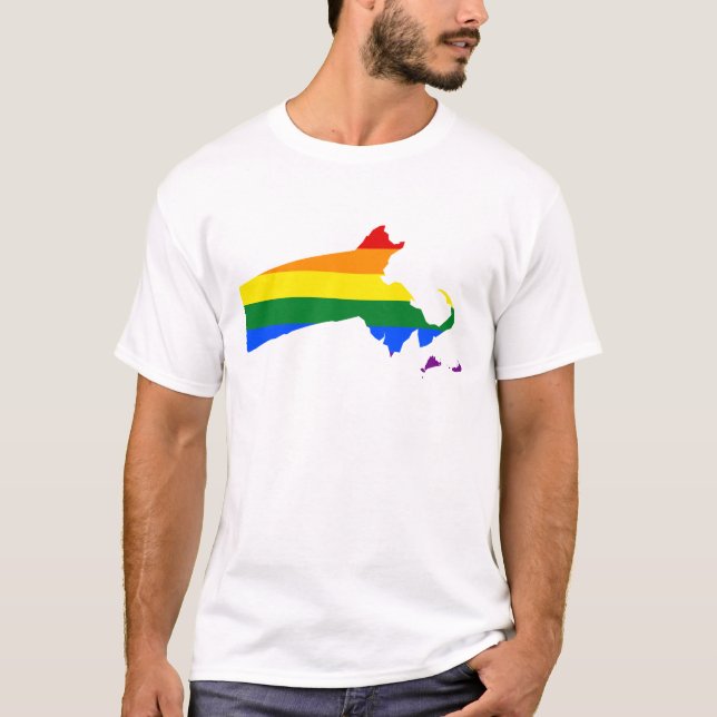 LGBT Massachusetts, US state flag map T-Shirt (Front)