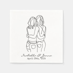LGBT One Line Art Lesbian Couple Personalized  Napkin