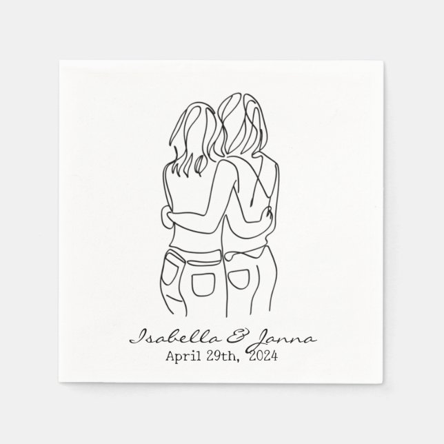 LGBT One Line Art Lesbian Couple Personalized  Napkin (Front)