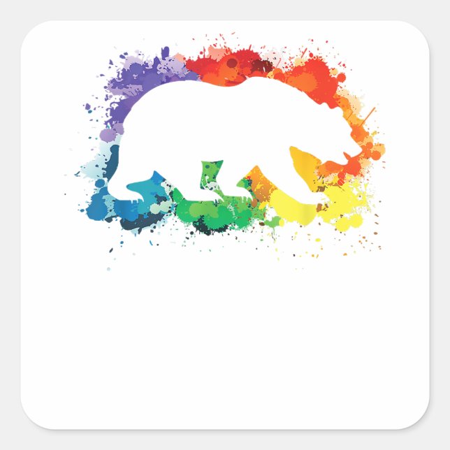 LGBT Paint Splatters Gay Bear  Square Sticker (Front)